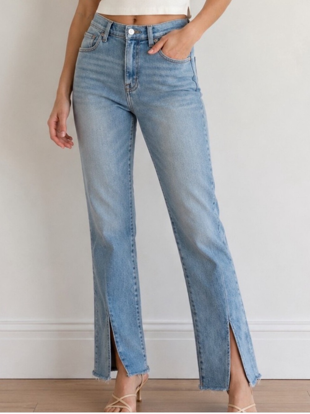 Pistola Colleen High Rise Split Hem Jeans in Light Medium Wash Denim Size 29